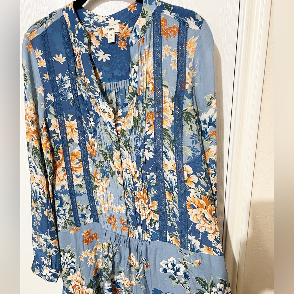 [Anthropologie Tiny] Gaina Blue Multicolor Floral
Drop Waist Long Sleeve Dress S - Picture 6 of 11